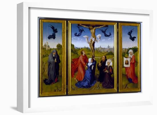 Crucifixion Triptych with St. Mary Magdalene, St. Veronica and Unknown Patrons, c.1440-45-Rogier van der Weyden-Framed Giclee Print