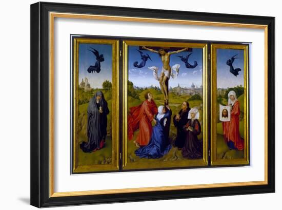 Crucifixion Triptych with St. Mary Magdalene, St. Veronica and Unknown Patrons, c.1440-45-Rogier van der Weyden-Framed Giclee Print