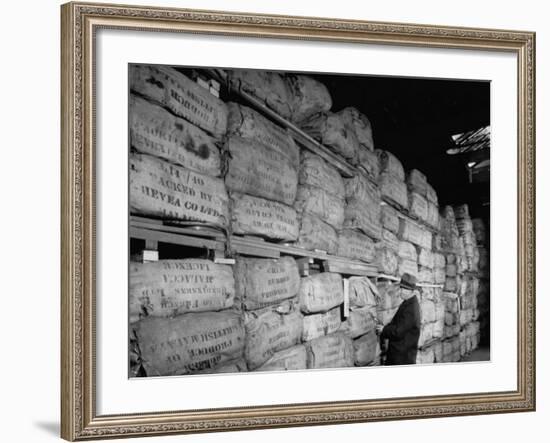 Crude Rubber Stacked Three Stories High in Warehouse, U.S. Strategic Materials Stockpile-Ed Clark-Framed Premium Photographic Print