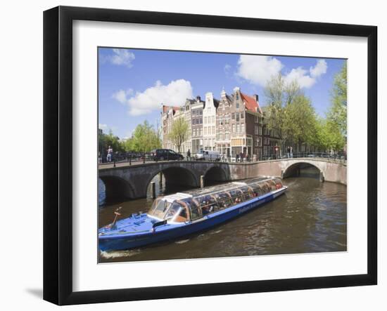 Cruise Boat on the Keizersgracht, Amsterdam, Netherlands, Europe-Amanda Hall-Framed Photographic Print