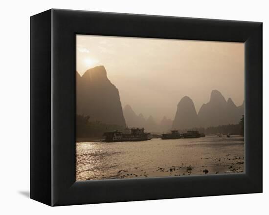 Cruise Boats Between Guilin and Yangshuo at Sunset, Li River, Guilin, Guangxi Province, China, Asia-Angelo Cavalli-Framed Premier Image Canvas
