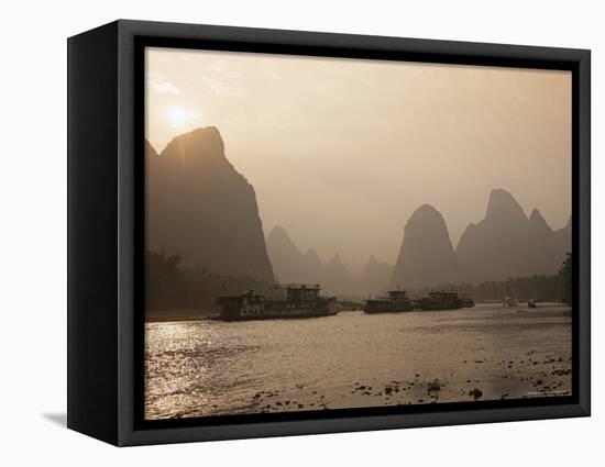 Cruise Boats Between Guilin and Yangshuo at Sunset, Li River, Guilin, Guangxi Province, China, Asia-Angelo Cavalli-Framed Premier Image Canvas