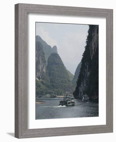 Cruise Boats Between Guilin and Yangshuo, Li River, Guangxi Province, China-Angelo Cavalli-Framed Photographic Print