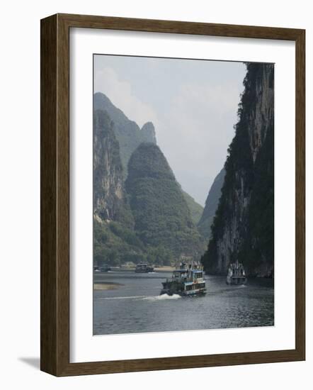 Cruise Boats Between Guilin and Yangshuo, Li River, Guangxi Province, China-Angelo Cavalli-Framed Photographic Print