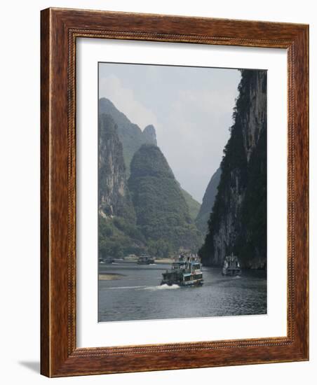 Cruise Boats Between Guilin and Yangshuo, Li River, Guangxi Province, China-Angelo Cavalli-Framed Photographic Print