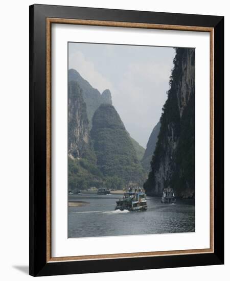 Cruise Boats Between Guilin and Yangshuo, Li River, Guangxi Province, China-Angelo Cavalli-Framed Photographic Print