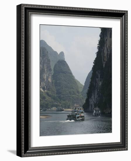 Cruise Boats Between Guilin and Yangshuo, Li River, Guangxi Province, China-Angelo Cavalli-Framed Photographic Print