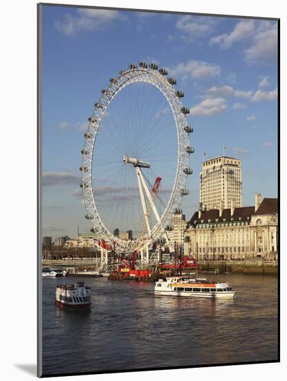 Cruise Boats Sail Past County Hall and the London Eye on the South Bank of the River Thames, London-Stuart Forster-Mounted Photographic Print