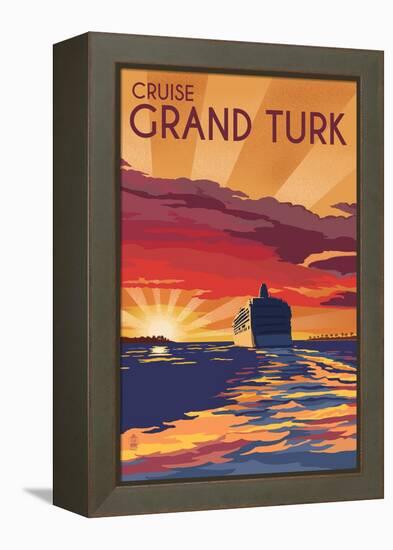 Cruise Grand Turk - Lithography Style-Lantern Press-Framed Stretched Canvas