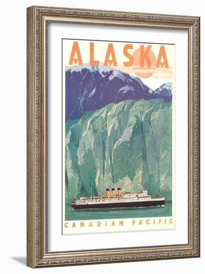 Cruise Liner by Alaskan Glacier-null-Framed Art Print