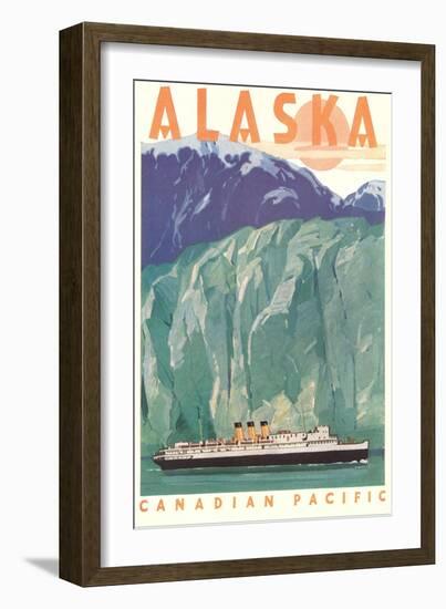 Cruise Liner by Alaskan Glacier-null-Framed Art Print
