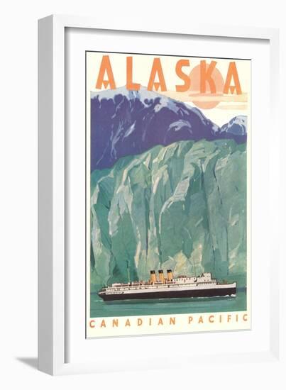 Cruise Liner by Alaskan Glacier-null-Framed Art Print