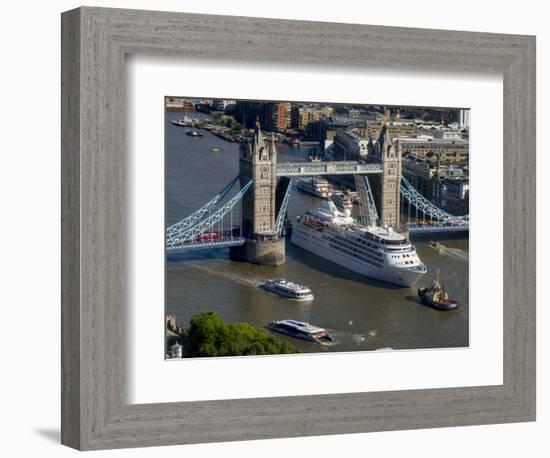 Cruise liner passes through opened Tower Bridge, London-Charles Bowman-Framed Photographic Print