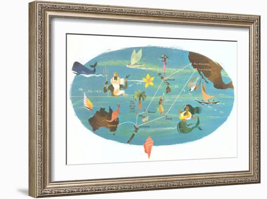 Cruise Map of the South Pacific-null-Framed Art Print