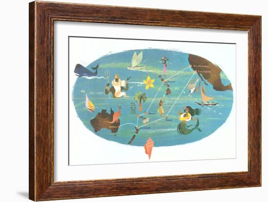 Cruise Map of the South Pacific-null-Framed Art Print