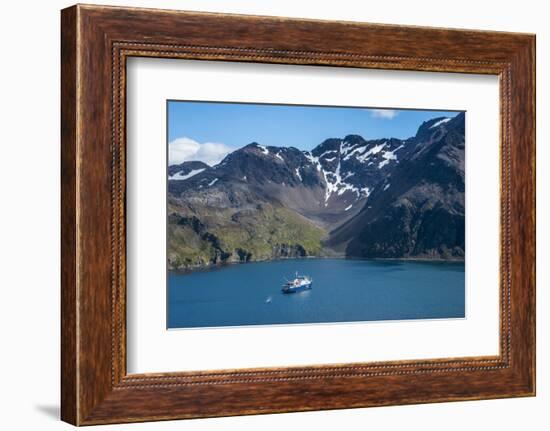 Cruise ship anchoring in the bay of Godthul, South Georgia, Antarctica, Polar Regions-Michael Runkel-Framed Photographic Print