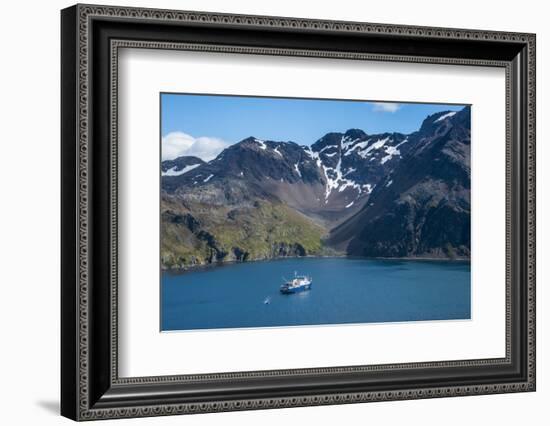 Cruise ship anchoring in the bay of Godthul, South Georgia, Antarctica, Polar Regions-Michael Runkel-Framed Photographic Print