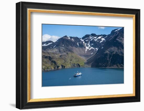 Cruise ship anchoring in the bay of Godthul, South Georgia, Antarctica, Polar Regions-Michael Runkel-Framed Photographic Print