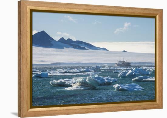 Cruise ship behind icebergs, Brown Bluff, Tabarin Peninsula, Antarctica, Polar Regions-Michael Runkel-Framed Premier Image Canvas