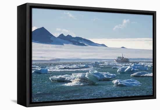 Cruise ship behind icebergs, Brown Bluff, Tabarin Peninsula, Antarctica, Polar Regions-Michael Runkel-Framed Premier Image Canvas