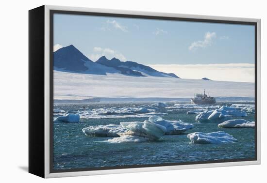 Cruise ship behind icebergs, Brown Bluff, Tabarin Peninsula, Antarctica, Polar Regions-Michael Runkel-Framed Premier Image Canvas