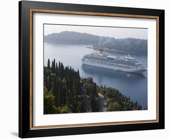 Cruise Ship Moored Near Lokrum Island, Near Dubrovnik, Dalmatia, Croatia, Europe-Martin Child-Framed Photographic Print