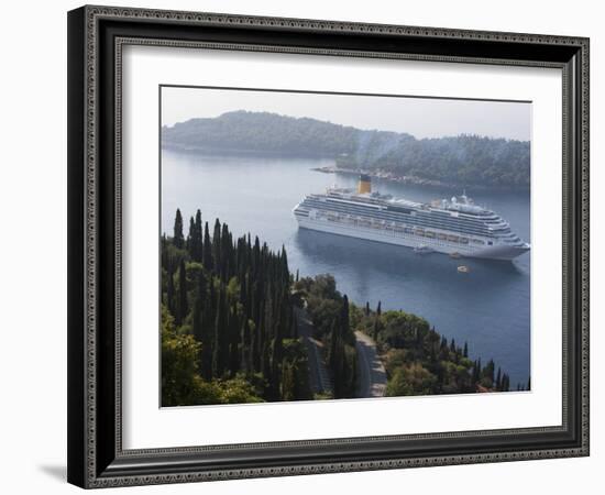 Cruise Ship Moored Near Lokrum Island, Near Dubrovnik, Dalmatia, Croatia, Europe-Martin Child-Framed Photographic Print