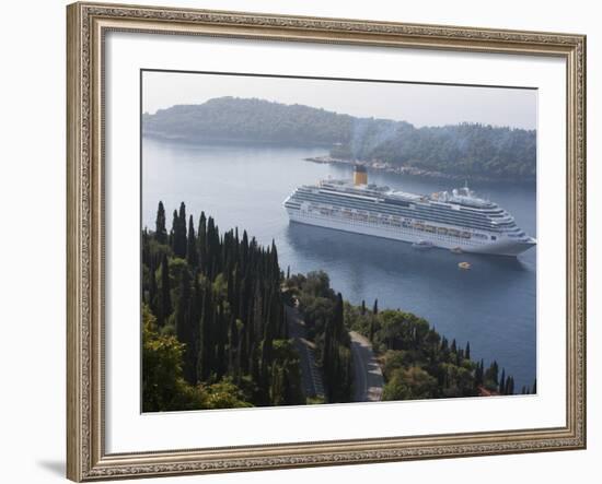 Cruise Ship Moored Near Lokrum Island, Near Dubrovnik, Dalmatia, Croatia, Europe-Martin Child-Framed Photographic Print