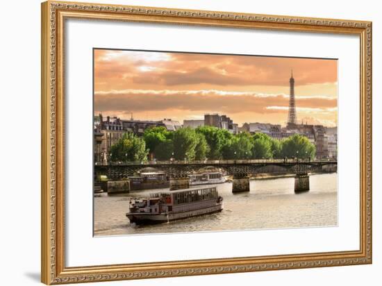 Cruise Ship On The Seine River In Paris, France-rglinsky-Framed Art Print