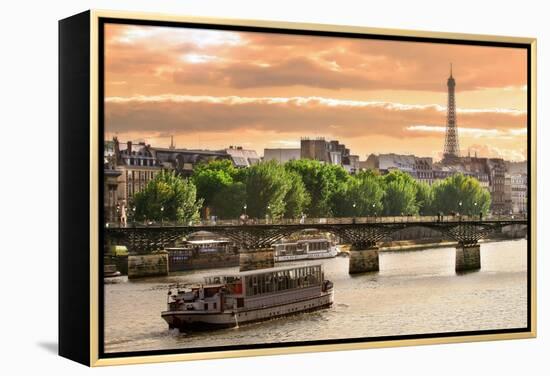 Cruise Ship On The Seine River In Paris, France-rglinsky-Framed Stretched Canvas