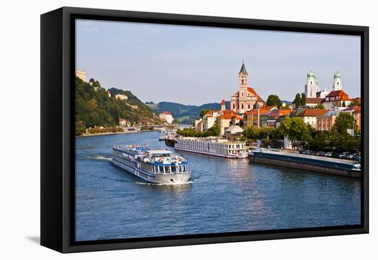 Cruise Ship Passing on the River Danube, Passau, Bavaria, Germany, Europe-Michael Runkel-Framed Premier Image Canvas