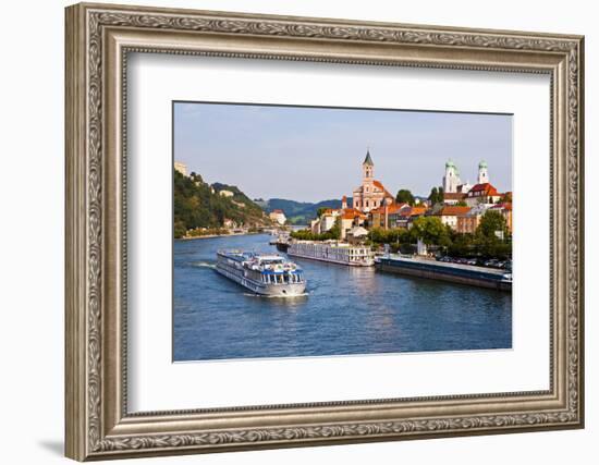 Cruise Ship Passing on the River Danube, Passau, Bavaria, Germany, Europe-Michael Runkel-Framed Photographic Print