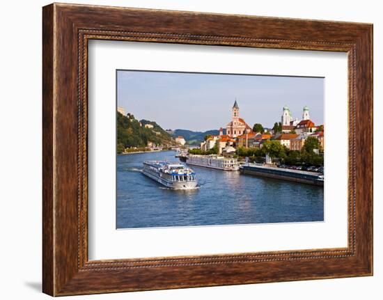 Cruise Ship Passing on the River Danube, Passau, Bavaria, Germany, Europe-Michael Runkel-Framed Photographic Print