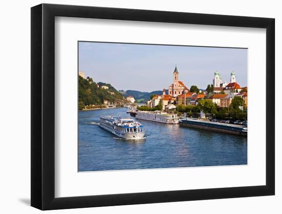 Cruise Ship Passing on the River Danube, Passau, Bavaria, Germany, Europe-Michael Runkel-Framed Photographic Print