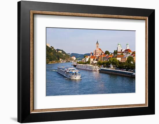 Cruise Ship Passing on the River Danube, Passau, Bavaria, Germany, Europe-Michael Runkel-Framed Photographic Print