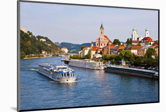 Cruise Ship Passing on the River Danube, Passau, Bavaria, Germany, Europe-Michael Runkel-Mounted Photographic Print