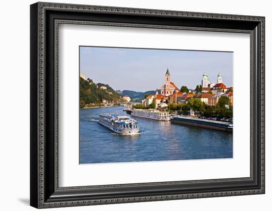 Cruise Ship Passing on the River Danube, Passau, Bavaria, Germany, Europe-Michael Runkel-Framed Photographic Print