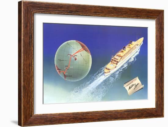 Cruise Ship with Routes on Globe, Matson Line-null-Framed Art Print