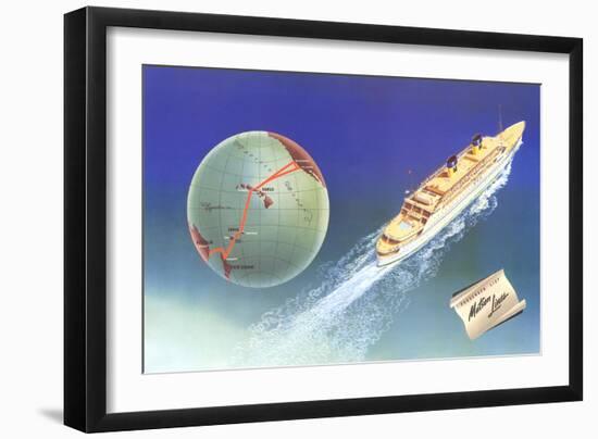 Cruise Ship with Routes on Globe, Matson Line--Framed Art Print