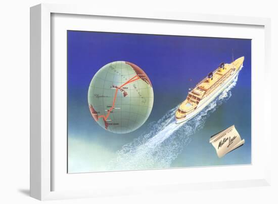 Cruise Ship with Routes on Globe, Matson Line-null-Framed Art Print