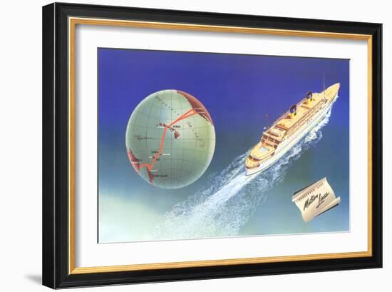 Cruise Ship with Routes on Globe, Matson Line-null-Framed Art Print