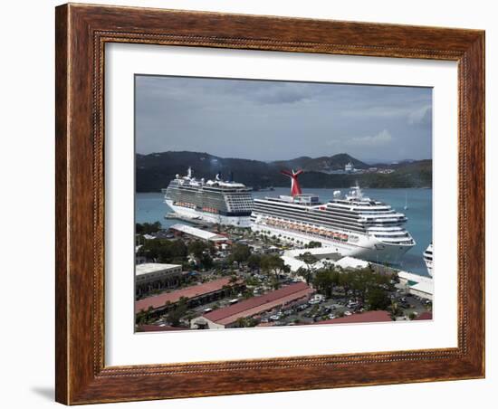 Cruise Ships. Charlotte Amalie, St. Thomas, U.S. Virgin Islands, West Indies, Caribbean-Angelo Cavalli-Framed Photographic Print