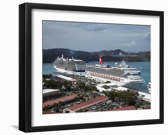 Cruise Ships. Charlotte Amalie, St. Thomas, U.S. Virgin Islands, West Indies, Caribbean-Angelo Cavalli-Framed Photographic Print