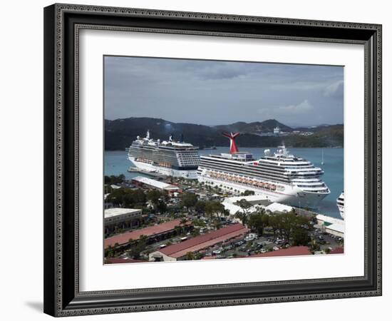 Cruise Ships. Charlotte Amalie, St. Thomas, U.S. Virgin Islands, West Indies, Caribbean-Angelo Cavalli-Framed Photographic Print