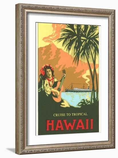 Cruise to Tropical Hawaii, Woman Playing Guitar-null-Framed Art Print