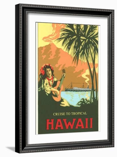 Cruise to Tropical Hawaii, Woman Playing Guitar-null-Framed Art Print