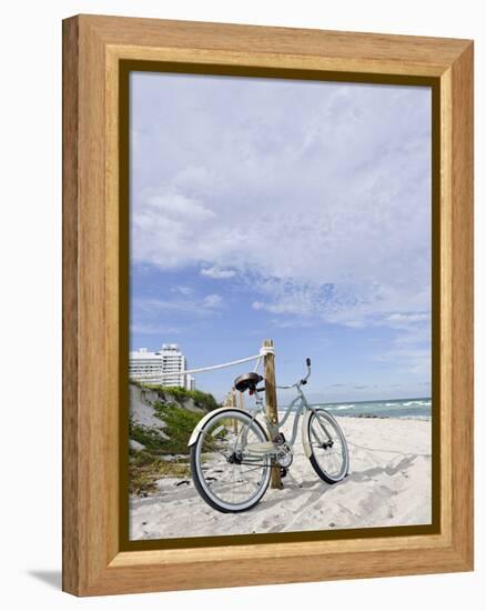 Cruiser Bicycle on the Beach, Miami South Beach, Art Deco District, Florida, Usa-Axel Schmies-Framed Premier Image Canvas