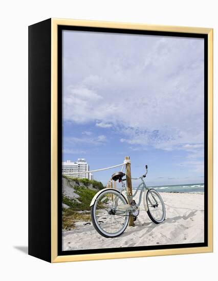 Cruiser Bicycle on the Beach, Miami South Beach, Art Deco District, Florida, Usa-Axel Schmies-Framed Premier Image Canvas