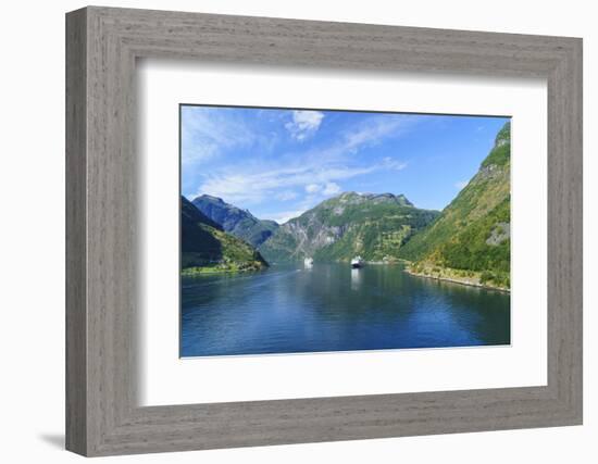 Cruiseships Moored at the Head of Geirangerfjord by the Village of Geiranger, Norway, Scandinavia-Amanda Hall-Framed Photographic Print