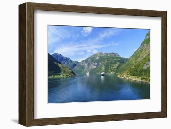 Cruiseships Moored at the Head of Geirangerfjord by the Village of Geiranger, Norway, Scandinavia-Amanda Hall-Framed Photographic Print